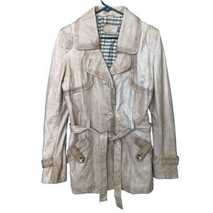 Gian Mori Women's Cognac Leather Lined 3/4 Coat Size Smaller Than Tag, See Photo